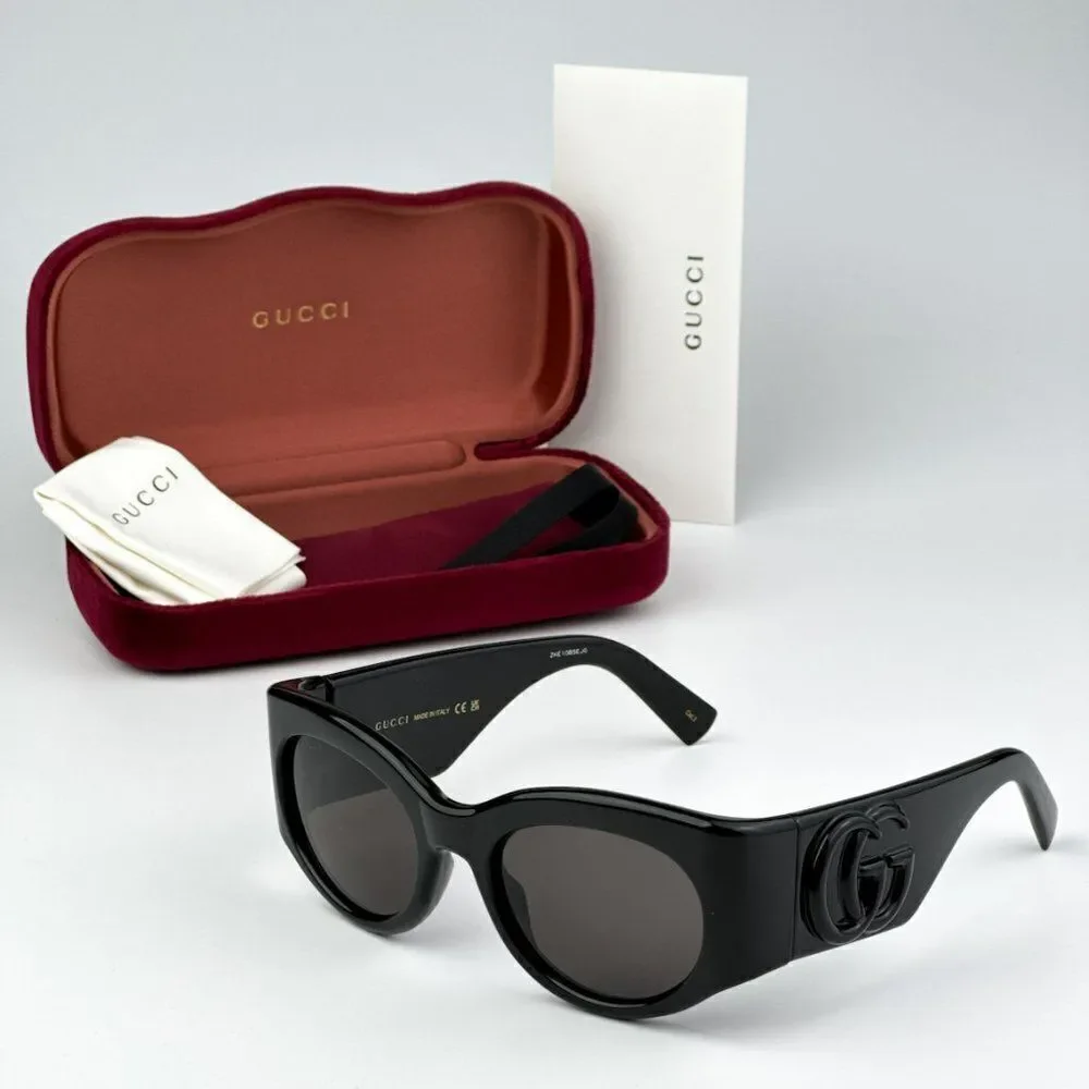 NEW Gucci GG1544S 001 Black Grey Unisex Oval Sunglasses GG 1544S